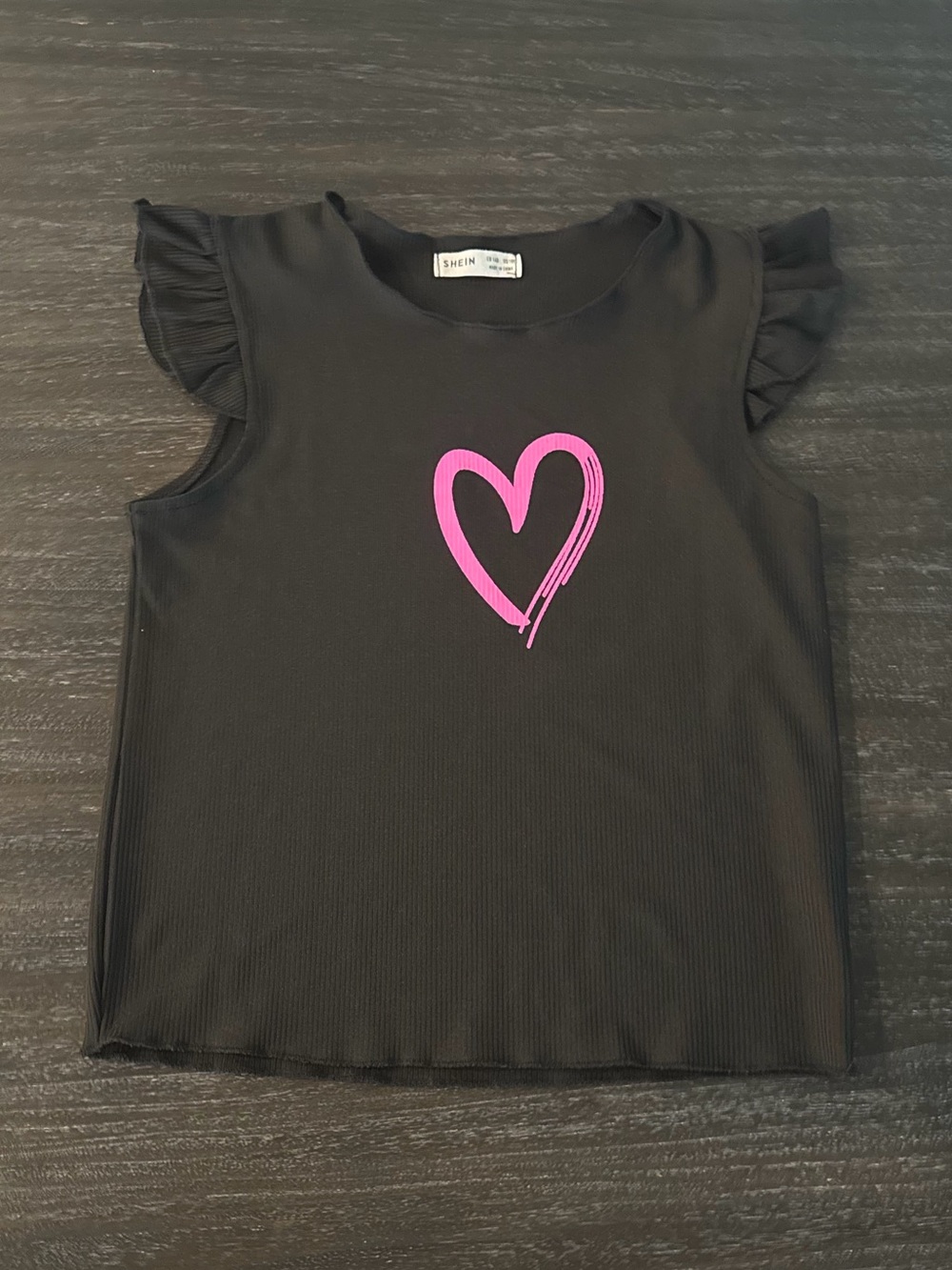 SHEIN Girls 10 Black Tank with Heart design Shirt